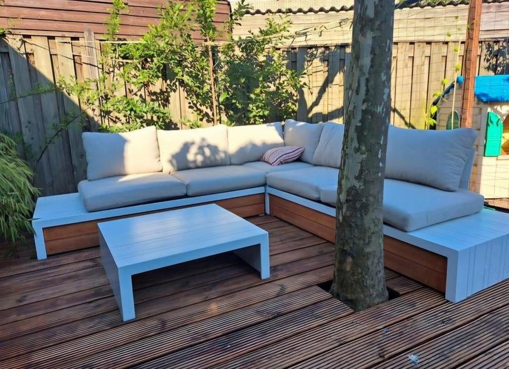 Central Park Loungset Cassis hoekbank Praxis ZGAN wit hout, Tuin en Terras, Tuinsets en Loungesets, Ophalen, Zo goed als nieuw