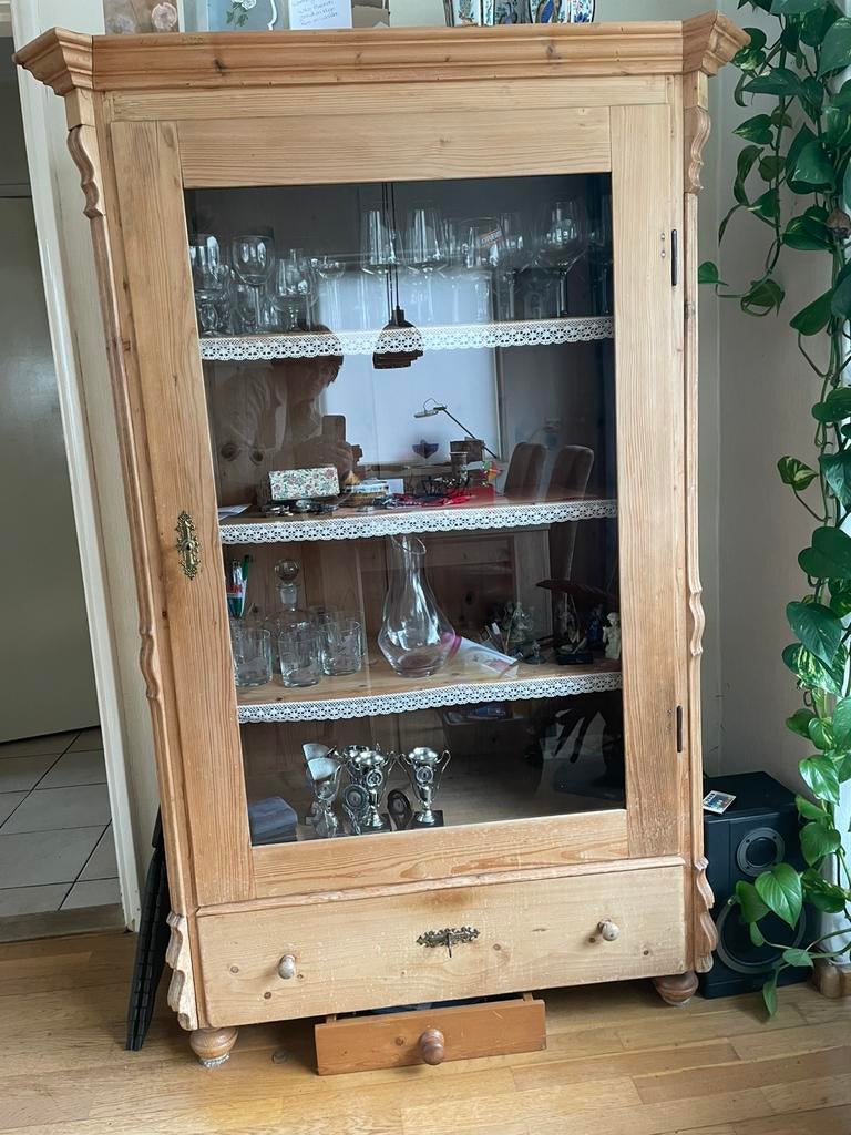Vitrine-servies kast grenen, Ophalen, Met plank(en), Gebruikt, 50 tot 100 cm