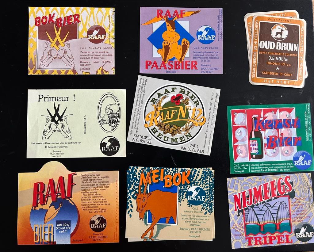 Bieretiketten Raaf Heumen en Oud Bruin Vlijmen, Verzamelen, Biermerken, Ophalen, Gebruikt, Overige typen, Overige merken