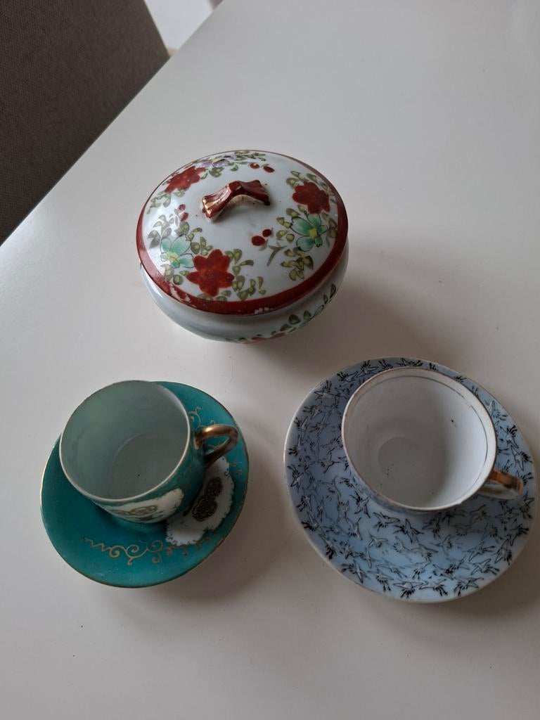 Ouderwetse bonbonschaal +kop en schotels, Antiek en Kunst, Ophalen of Verzenden