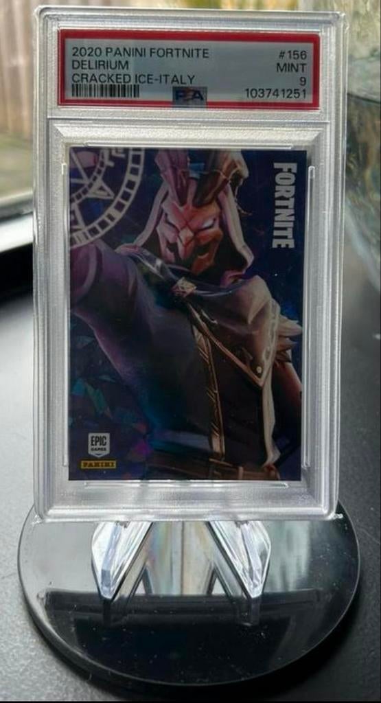 €99,- Panini Fortnite #156 Delirium Cracked ICE POP 1 PSA 9, Ophalen of Verzenden, Zo goed als nieuw, Plaatje
