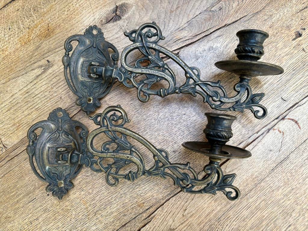 Set antieke pianokandelaars, Antiek en Kunst, Ophalen, Overige materialen