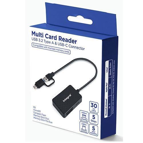 Multi Card reader Integral USB 3.2 met USB C/ A  aansluiting, Ophalen of Verzenden, Nieuw, Integral
