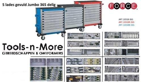 Force Gereedschapswagen Jumbo 365 delig Zwart, Blauw of Rood, Niet ingevuld, Niet ingevuld, Nieuw, Ophalen of Verzenden