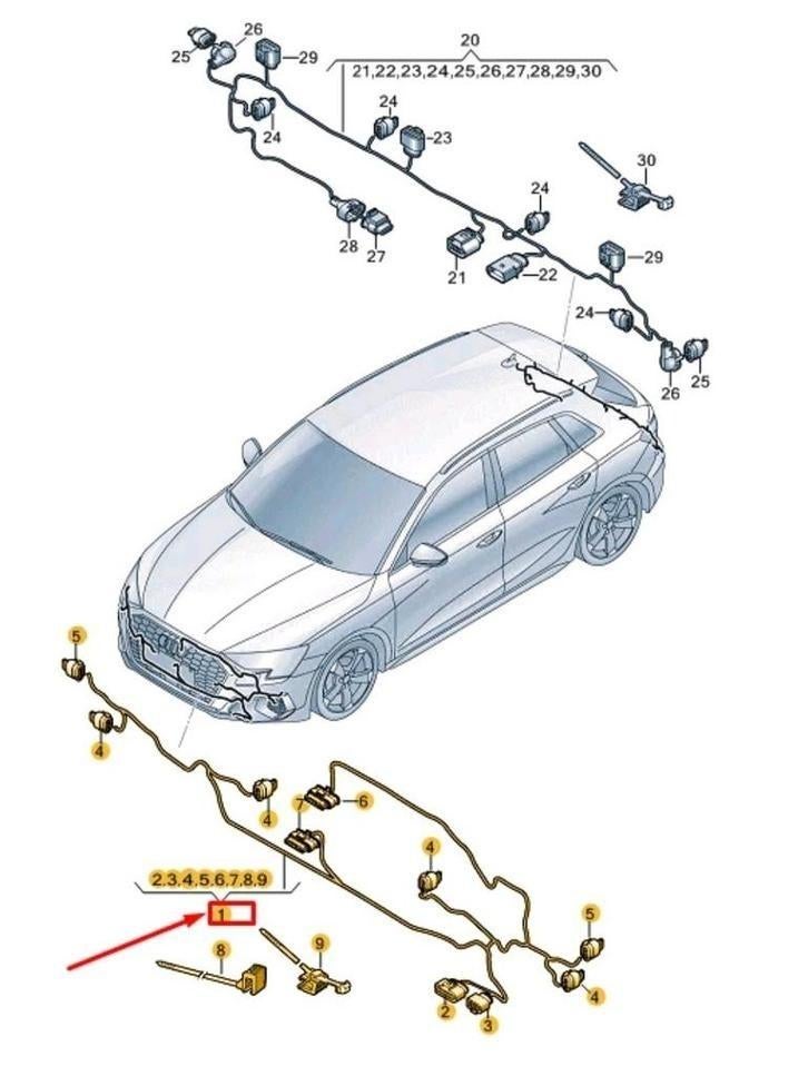 Audi RS3 A3 8Y 6PDC Parkeersensoren met kabels, Voor, Nieuw, Bumper, Audi