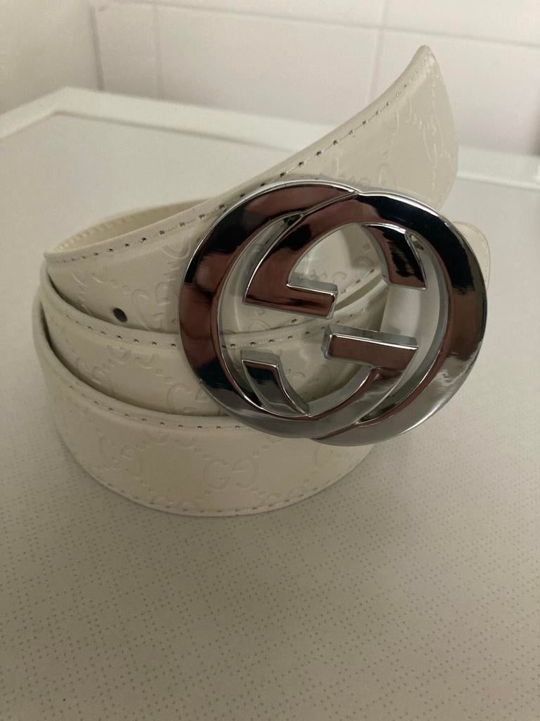 Gucci dames riem - wit - zilveren dikke glans gesp - NIEUW, Kleding | Dames, Riemen en Ceinturen, Verzenden, Nieuw, Wit, 3 tot 5 cm