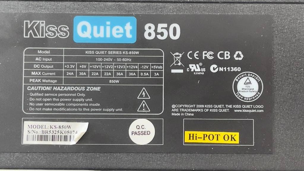 Kiss Quiet voeding 850 watt, Ophalen of Verzenden, Gebruikt