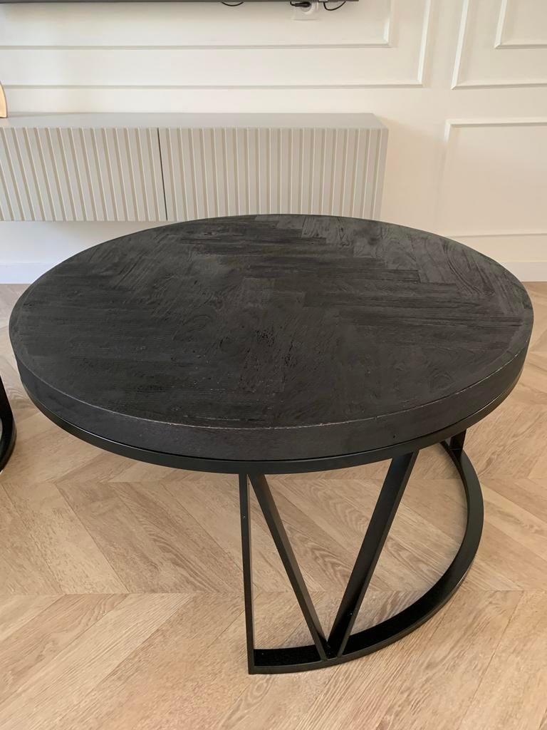 Set van 2 salontafels met visgraat bovenblad, Ophalen, Gebruikt, Rond, 50 tot 100 cm