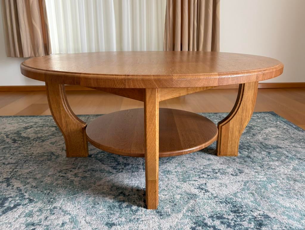 Ronde eiken salontafel, Huis en Inrichting, Tafels | Salontafels, Ophalen, 50 tot 100 cm, 50 tot 100 cm, Zo goed als nieuw