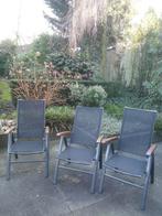 3 antraciet verstelbare tuinstoelen bijpassende  tuintafel, Tuin en Terras, Tuinstoelen, Ophalen, Gebruikt, Kunststof