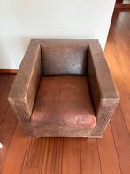 Minotti Suitcase fauteuil - donkerbruin leer, Ophalen, Gebruikt, 50 tot 75 cm, Leer