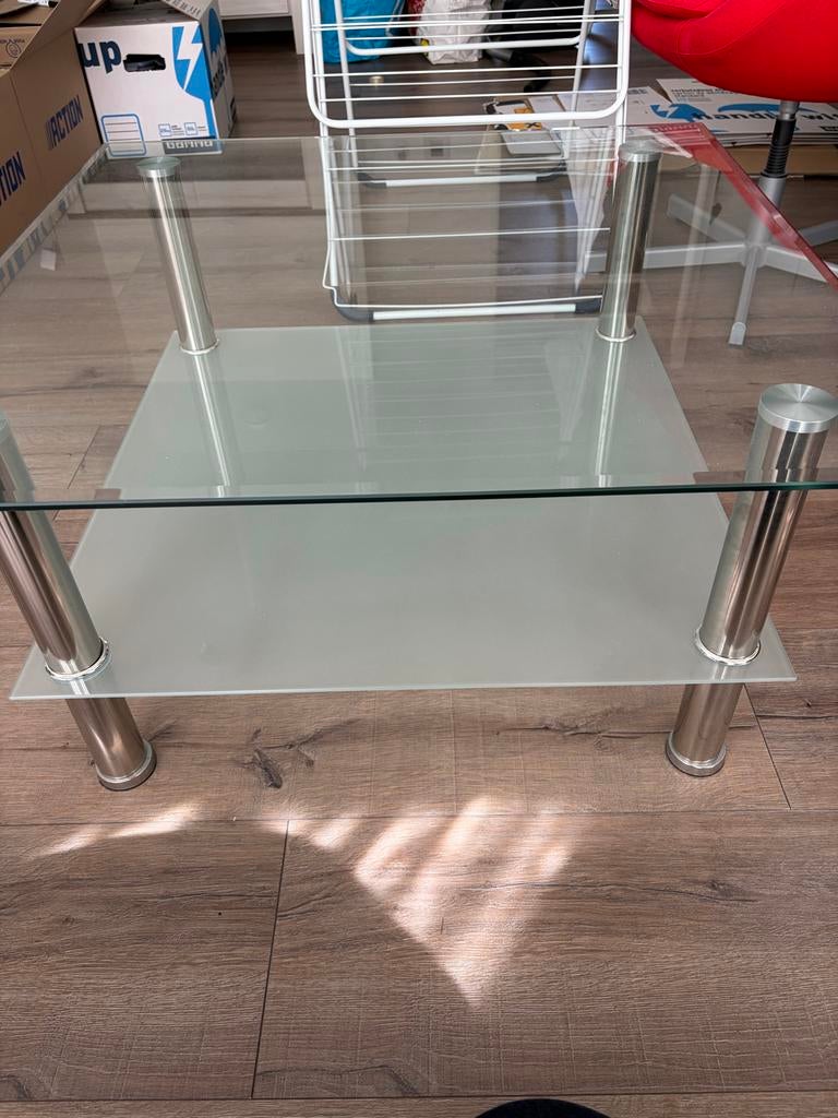 Glazen Salontafel 80x80x42 cm, Ophalen, Gebruikt, Vierkant, 50 tot 100 cm