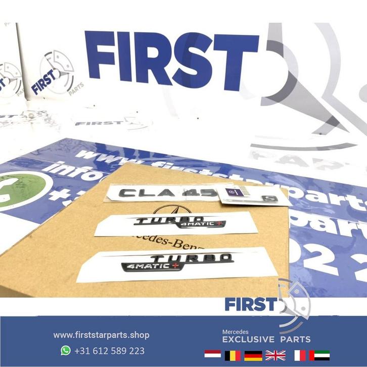 CLA45S AMG TURBO 4MATIC + LOGO SET ZWART Mercedes CLA KLASSE, Auto-onderdelen, Carrosserie en Plaatwerk, Mercedes-Benz, Gebruikt