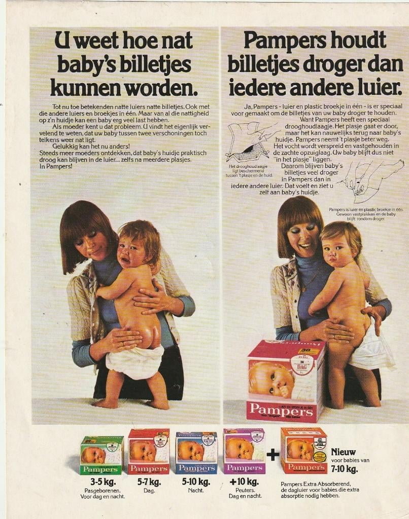 retro reclame 1976 Pampers baby luiers oranje nieuw pak, Verzenden, Overige typen