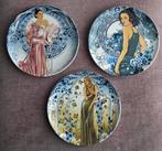 Set van 3 Heinen delfts blauwe Art Nouveau wandborden, Ophalen of Verzenden, Nieuw