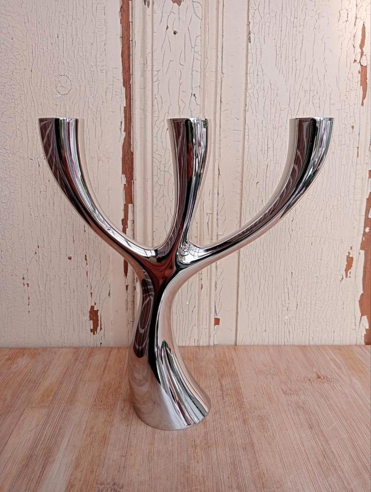 Georg Jensen Cobra Kandelaar - Spiegel gepolijst RVS, Huis en Inrichting, Woonaccessoires | Kandelaars en Kaarsen, Zo goed als nieuw