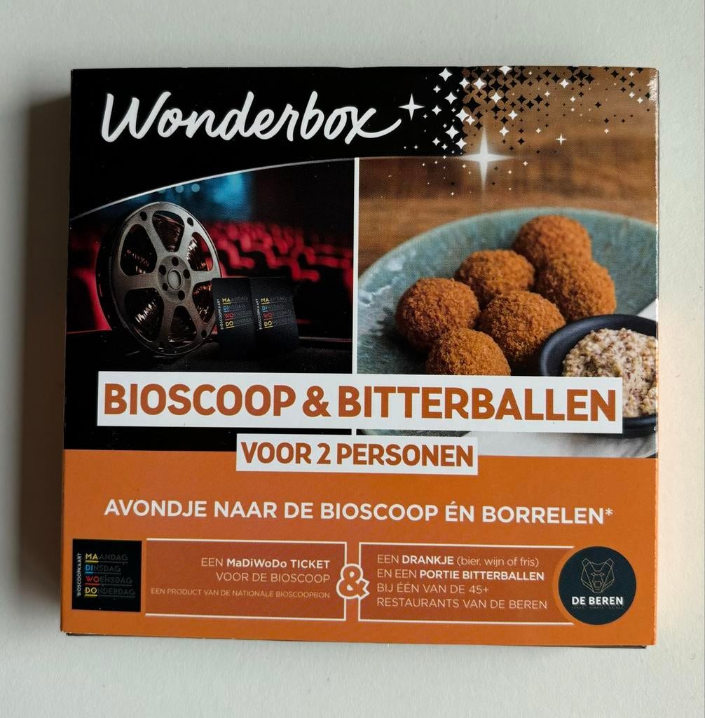 Wonderbox - bioscoop & bitterballen, Tickets en Kaartjes, Filmkaartjes, Eén persoon, Vrijkaartje alle films