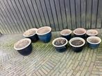 Veel blauw geglazuurde bloempotten als set of los, Tuin en Terras, Bloempotten, Ophalen, Zo goed als nieuw, Rond, Aardewerk