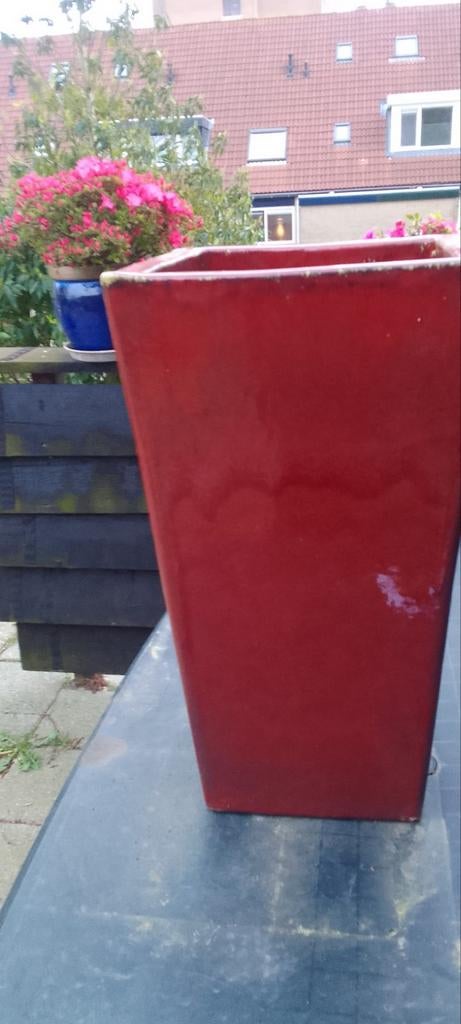 Bĺoempòt  terracotta geglazuurd h60cm br 34x34 groot, Tuin en Terras, Ophalen, Steen, Vierkant, Zo goed als nieuw