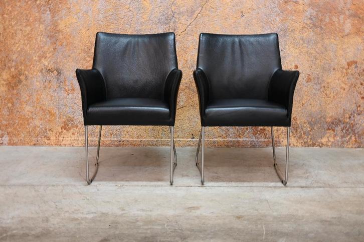 IZGS 2 zwarte leren Bert Plantagie Paris design stoelen, Huis en Inrichting, Stoelen, Zo goed als nieuw, Vijf, Zes of meer stoelen