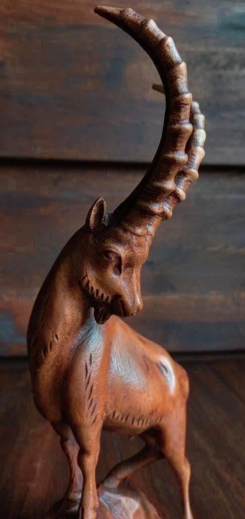 Alpensteenbok, houten Ibex Sculpture -Steenbok Beeld, RAM, Antiek en Kunst, Ophalen of Verzenden