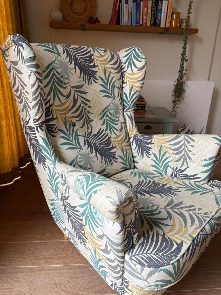 Ikea stoel/ fauteuil plus hocker/ voetenbank, Huis en Inrichting, Ophalen, 75 tot 100 cm, Zo goed als nieuw, Stof