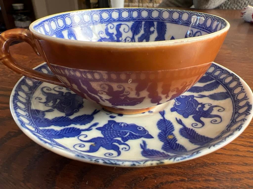 Batavia/Café-au-lait Stijl Koi Kop en Schotel, Ophalen