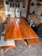 Robuuste houten tuintafel met banken - Zo goed als nieuw, Huis en Inrichting, Tafels | Eettafels, Ophalen, 200 cm of meer, 50 tot 100 cm