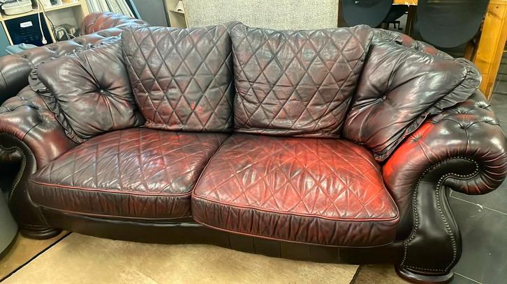 Chesterfield diamond patroon bankstel, Huis en Inrichting, Banken | Bankstellen, Zo goed als nieuw, Rechte bank, Vierpersoons of meer