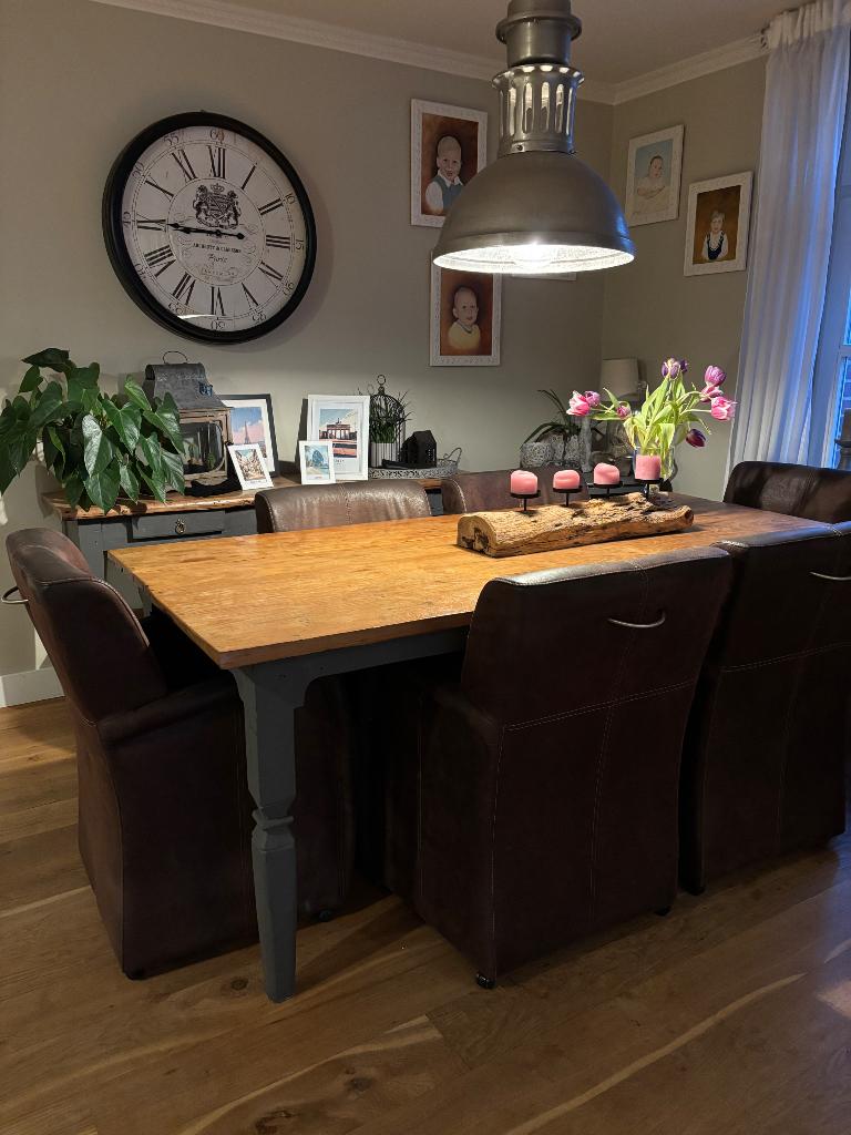 6 Eettafelstoelen, Ophalen, Gebruikt, Bruin, Leer