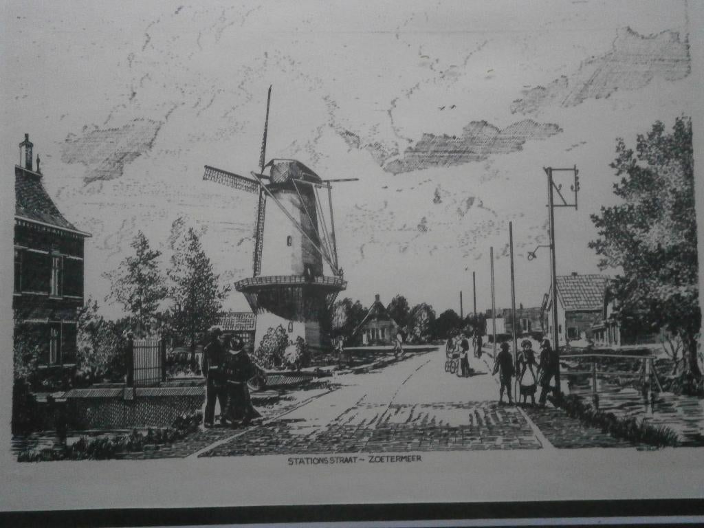 ZOETERMEER, Prent v/d Stationsstraat in lijstje, Ophalen, Gebruikt, Voor 1940, Prent