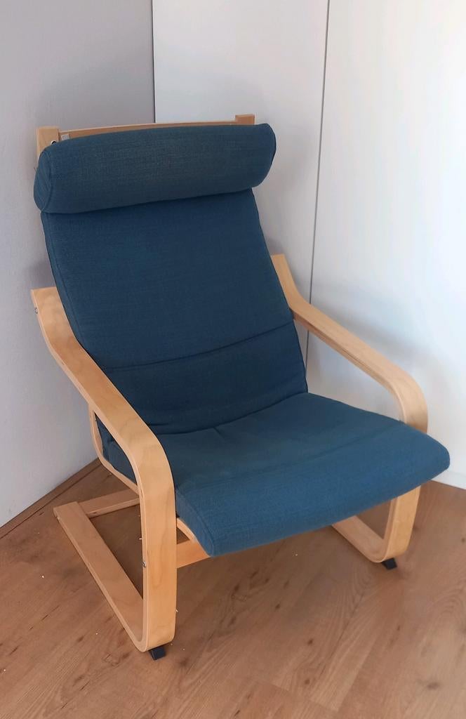 IKEA Poäng Stoel - Blauw met Houten Frame, Ophalen, Gebruikt, Modern, Scandinavisch, Blauw