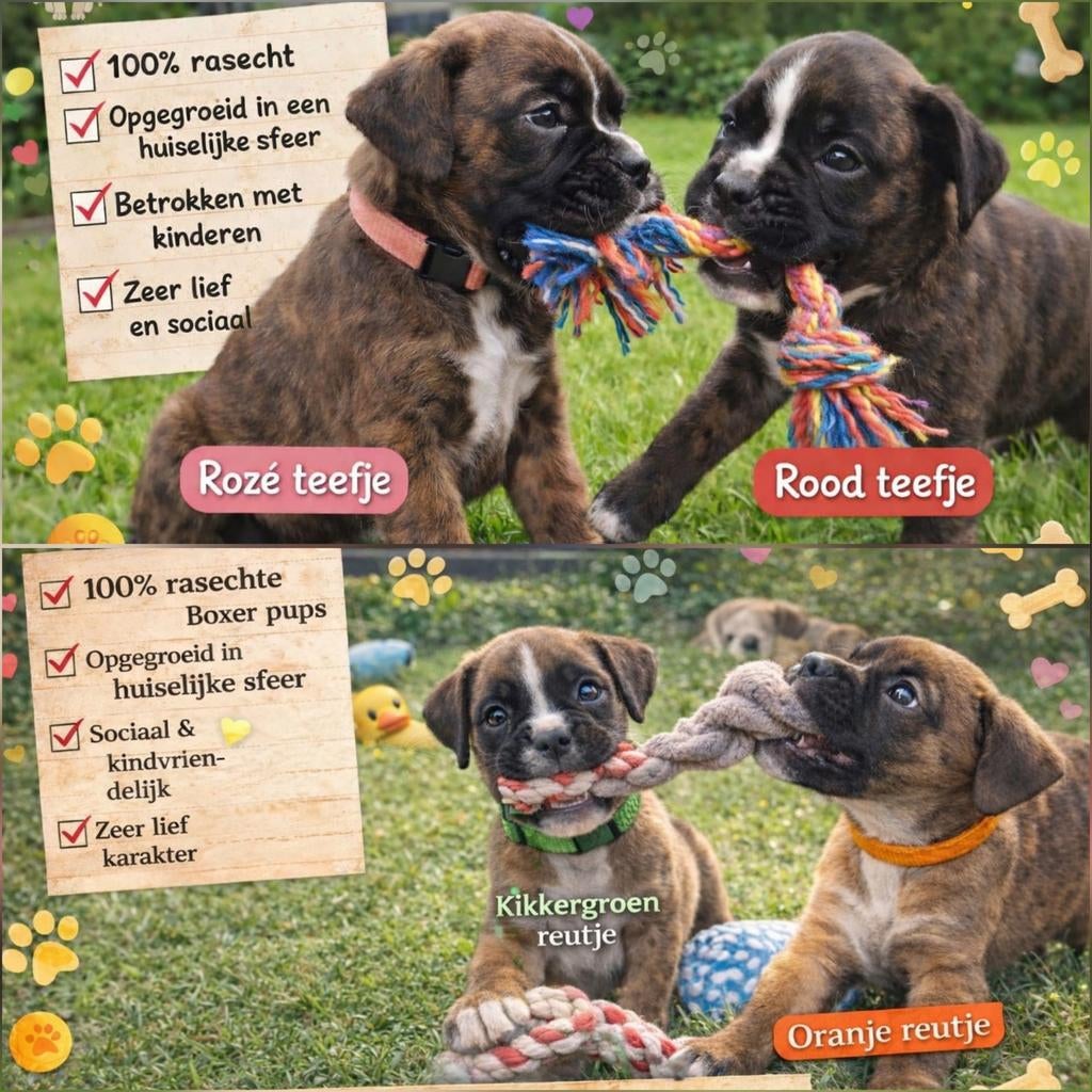 Lieve Rasechte Boxer Pups  (2 teefjes en 2 reutjes), Parvo, Overige rassen, 8 tot 15 weken, Meerdere