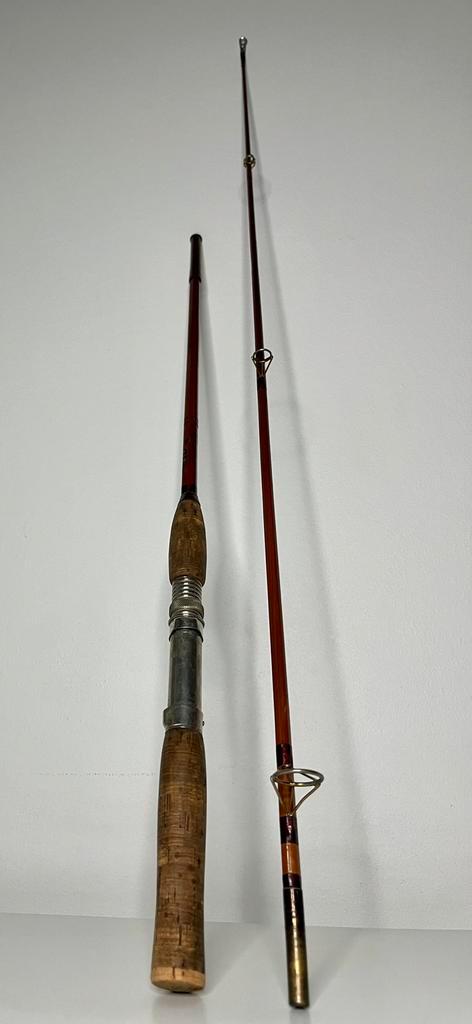 Vintage bamboe werphengel – splitcane – met kurk handgreep, Watersport en Boten, Hengelsport | Vliegvissen, Gebruikt, Werphengel