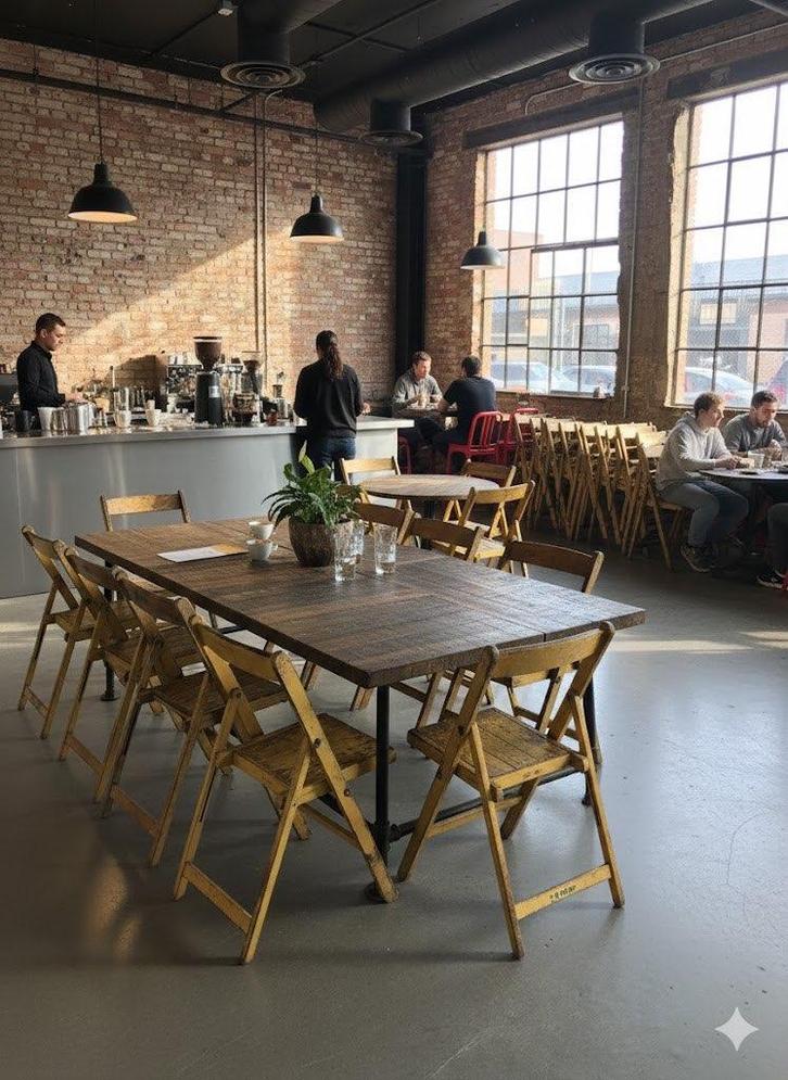 150 Oude klapstoelen afkomstig uit India in de kleur Geel, Huis en Inrichting, Stoelen, Gebruikt, Vijf, Zes of meer stoelen, Hout