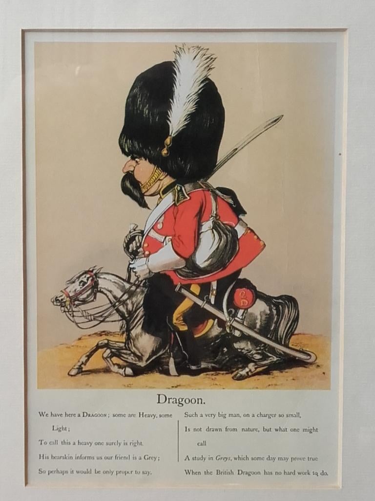 Karikatuur militaria prent uit Engeland van een Dragoon., Antiek en Kunst, Ophalen of Verzenden