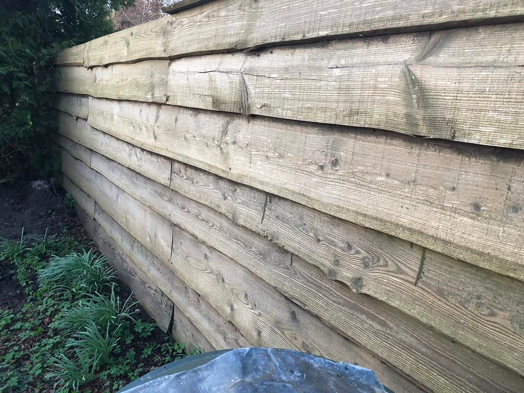 lariks Douglas planken schutting schaaldelen gebruikt, Tuin en Terras, Schuttingen, Gebruikt, Hout, 1 tot 2 meter, 6 meter of meer
