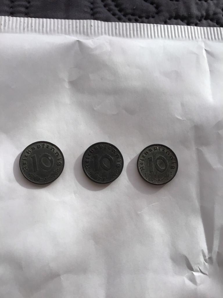 Set van 3 Duitse 10 Reichspfennig munten (1940, 1941, 1942), Ophalen of Verzenden, Duitsland, Setje
