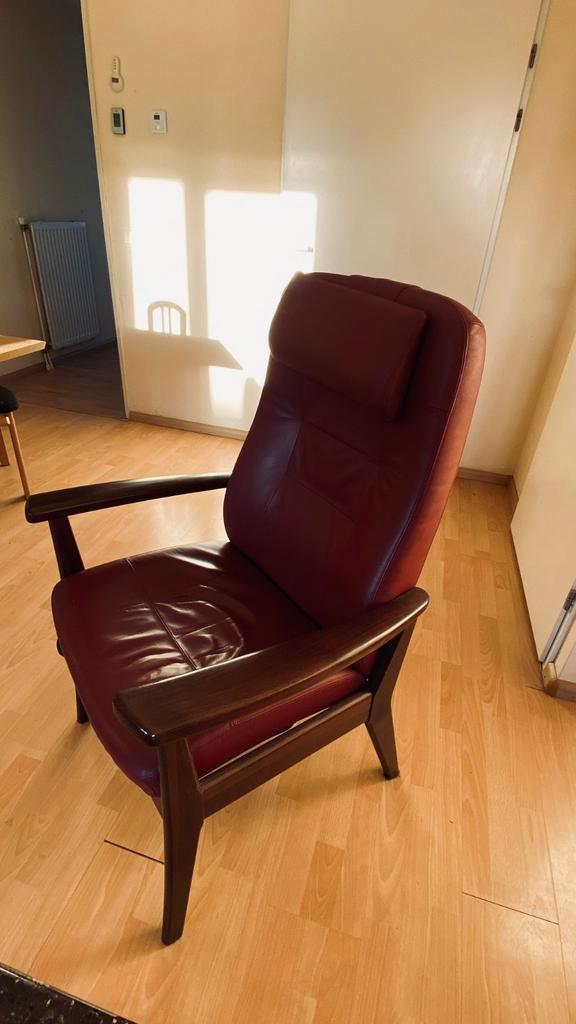 Farstrup Sta-op Stoel - Bordo Leer - 160-175cm, Huis en Inrichting, Stoelen, Gebruikt, Eén, Hout, Leer, Rood, Ophalen