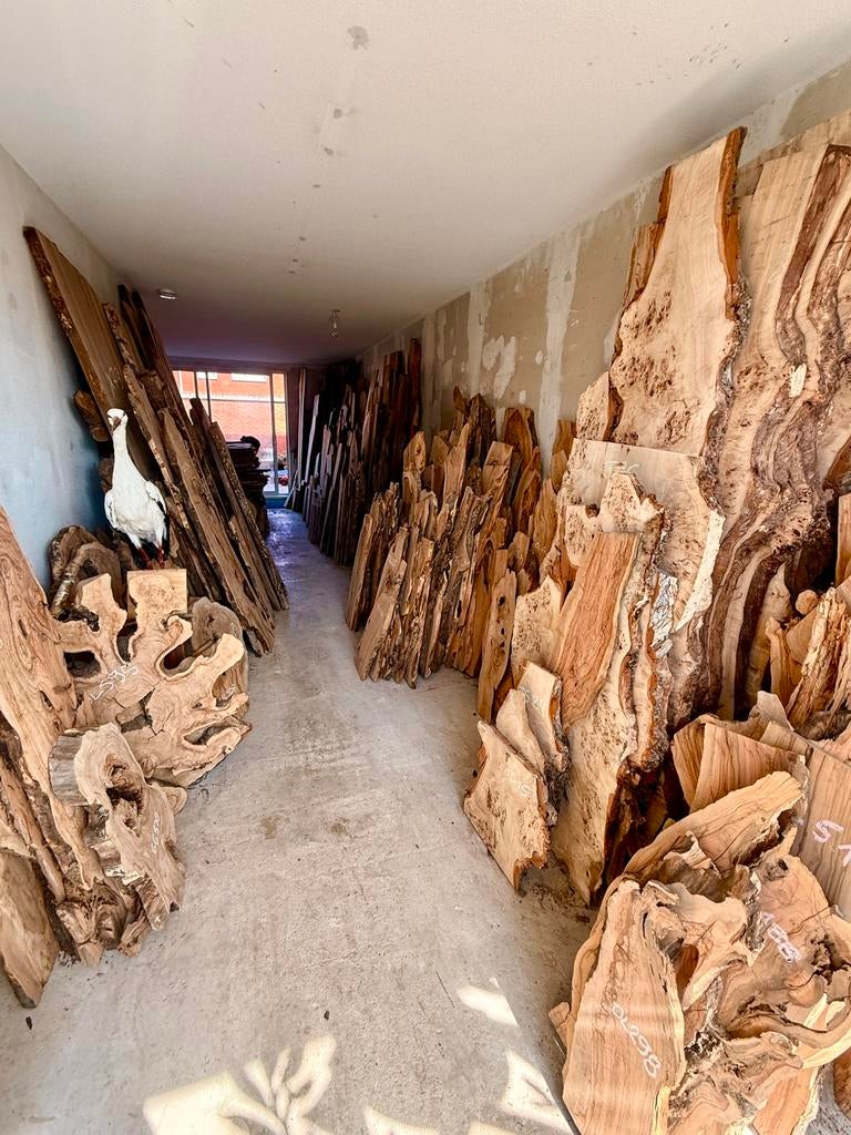 Unieke houten planken en boomstambladen bij Decoratief Hout, 25 tot 50 mm, Nieuw, Ophalen of Verzenden, 250 tot 300 cm