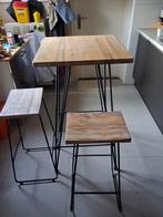 Bar/hangtafel met 2 krukken, Huis en Inrichting, Barkrukken, Met voetsteun, 60 tot 90 cm, Ophalen of Verzenden, Zo goed als nieuw