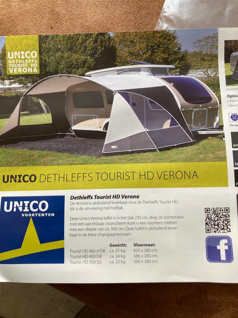 Unico Dethleffs Tourist 460 HD Verona voortent, Ophalen, Zo goed als nieuw, Ten Cate All Season 240g/m2, Unico Ventura