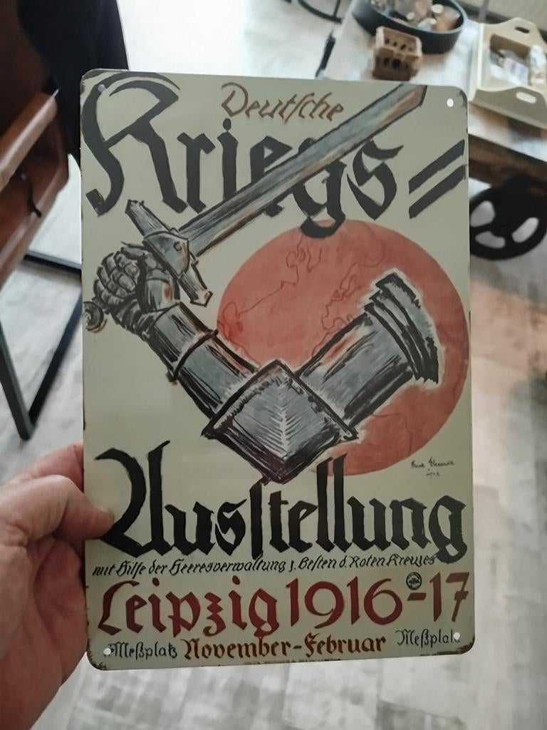 Grote metalen plaat kriegausstelling 1916 17, Verzamelen, Militaria | Tweede Wereldoorlog, Ophalen of Verzenden, Embleem of Badge