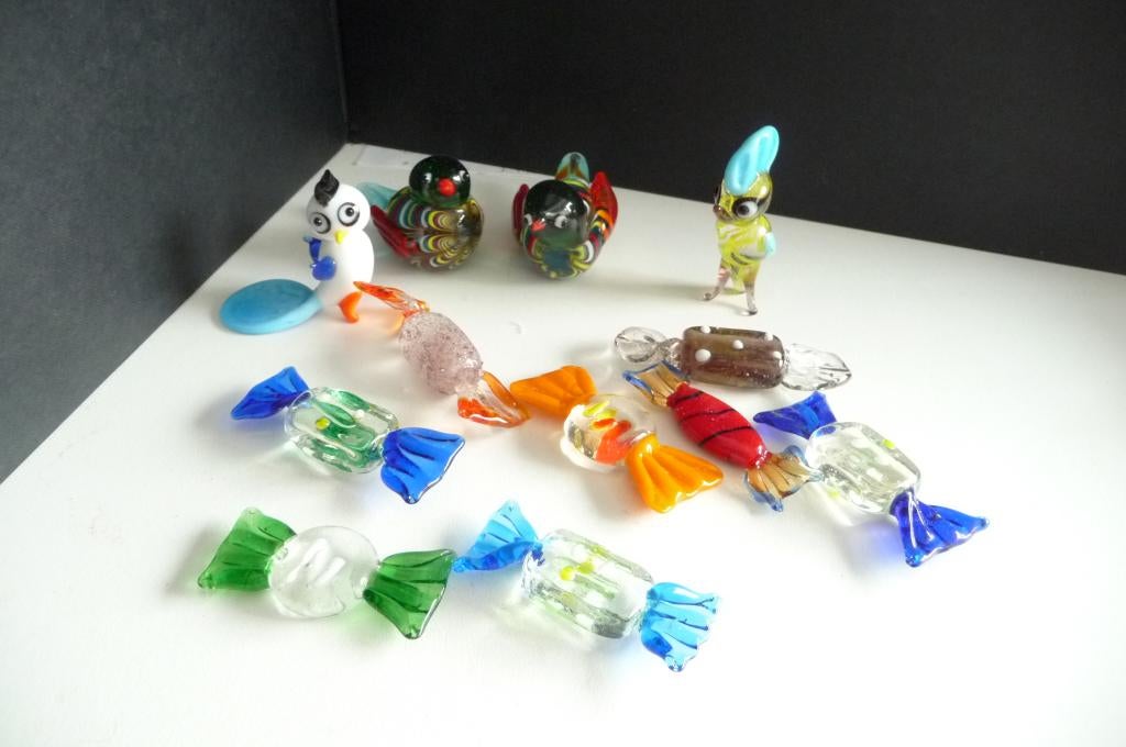 8 glazen snoepjes van murano , 2 vogeltjes en 2 vogeltjes kl, Antiek en Kunst, Antiek | Glas en Kristal, Verzenden