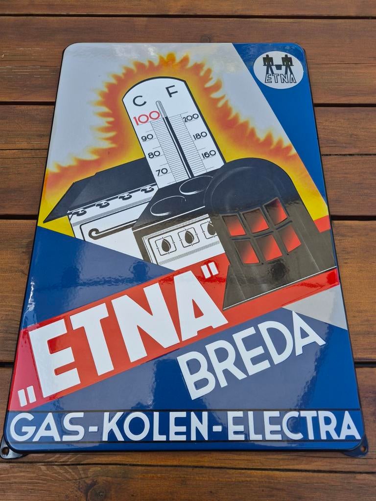 ETNA Breda Emaille Reclamebord Gas-Kolen-Electra, Ophalen of Verzenden