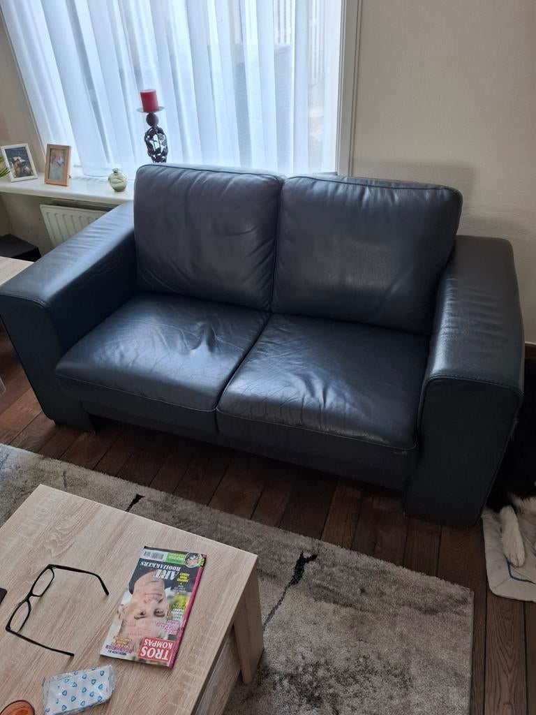 Gratis afhalen:3-zits stoffen bank en 2-zits leren bank, Ophalen, Gebruikt, Driepersoons, 75 tot 100 cm