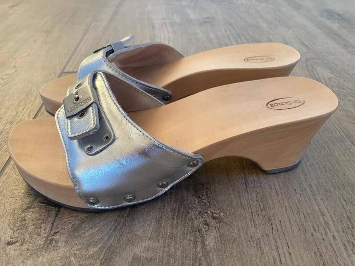 Halfhoge zilveren kleppers Scholl mt 39, Scholl, Overige kleuren, Zo goed als nieuw, Sandalen of Muiltjes