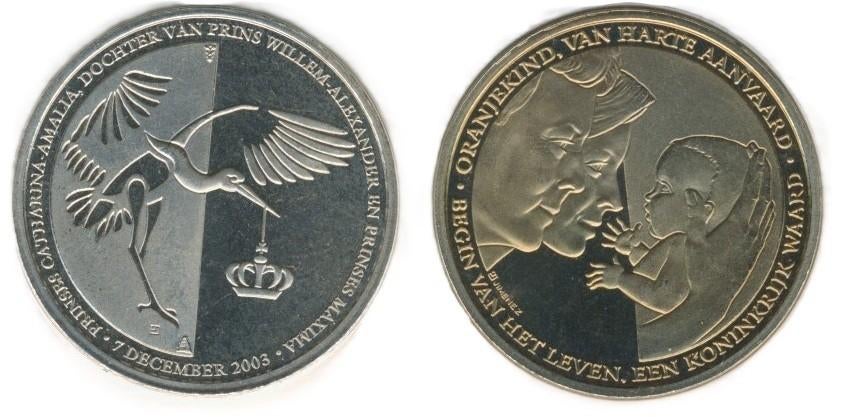Geboortepenning Prinses Catharina Amalia 2003 UNC nr  18 jdu, Postzegels en Munten, Penningen en Medailles, Ophalen of Verzenden