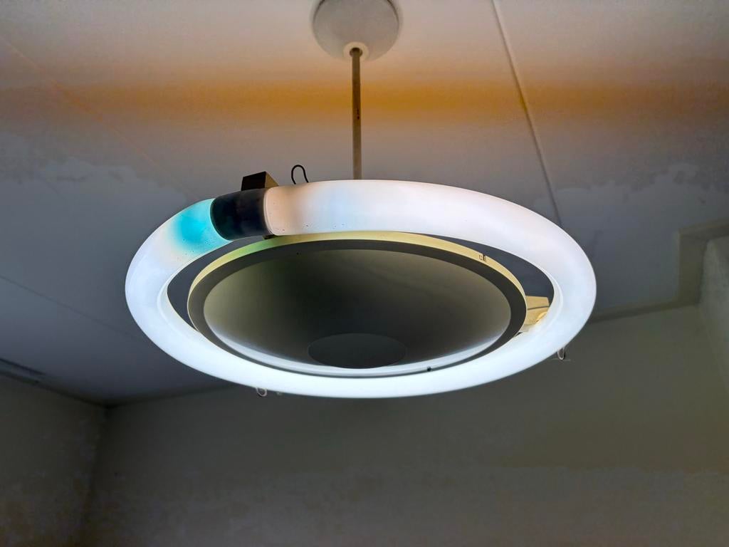 Vintage ronde tl-buis plafondlamp, Ophalen, Gebruikt, Glas