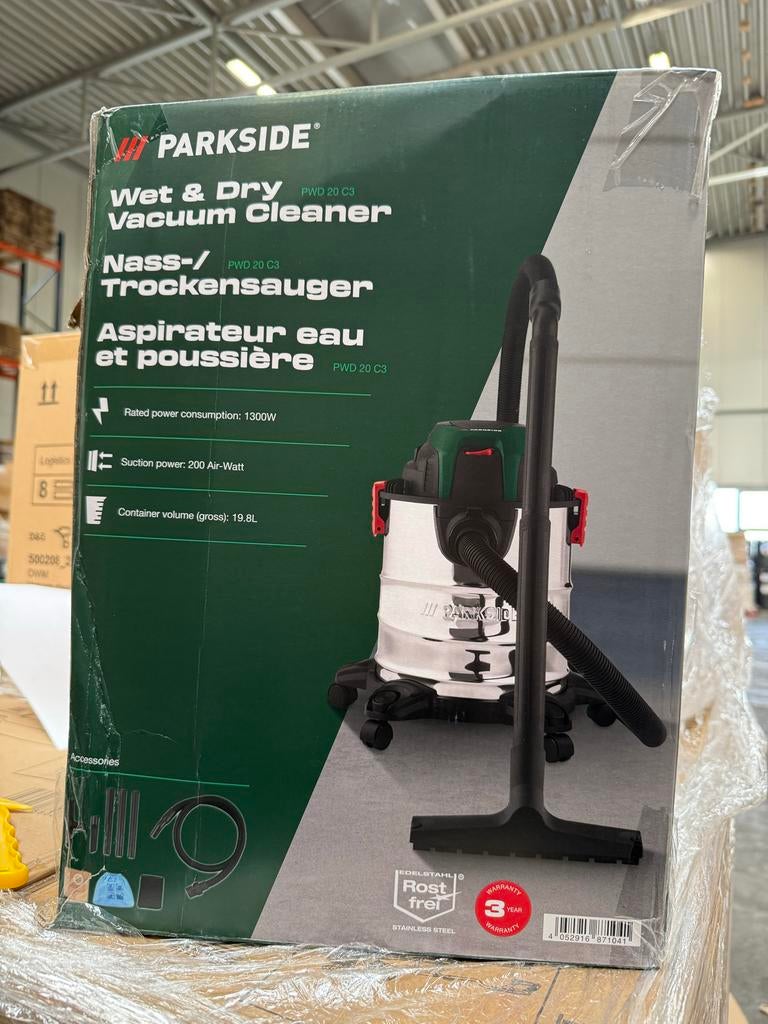 Parkside Nat- & Droogzuiger PWD 20 C3 - 1300W, 19.8L, Verzenden, Nieuw, Waterstofzuiger, Reservoir